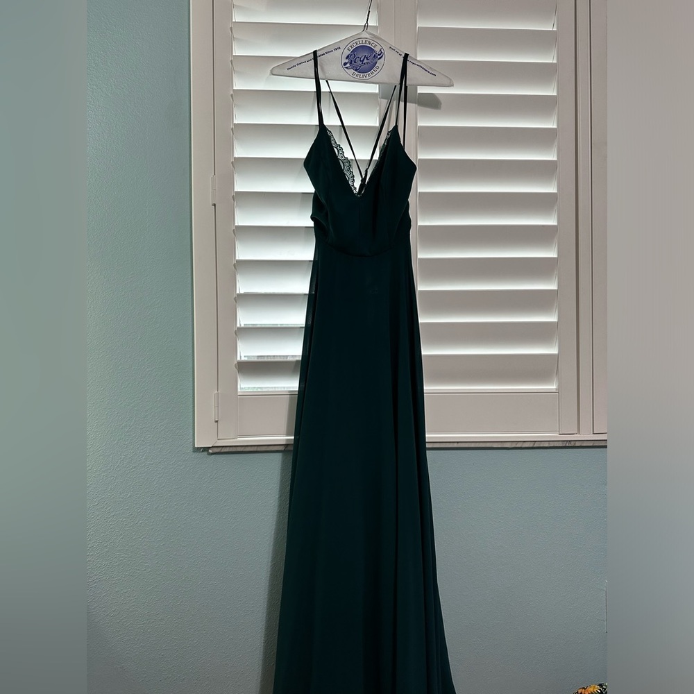 dark green V neck dress